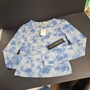 Madden Girl S Blue Lacy Floral Long Sleeve Top (see through)
